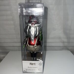 Pier One Santa Wine Bottle Stopper Christmas Party Hostess Gift New in Box